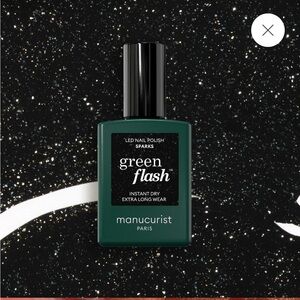 Manucurist SPARKS black glitter.        Green Flash LED Nail Polish